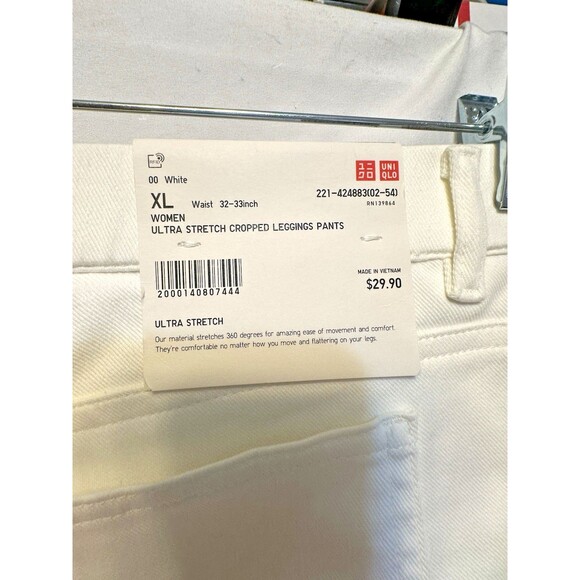 New Uniqlo Pants XL Womens White Ultra Stretch  Cropped Pull On Leggings - Picture 3 of 9